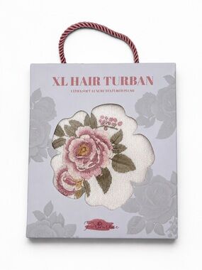Primrose XL Hair Turban Luxury Plush Microfiber Hair Wrap – Floral Embroidered